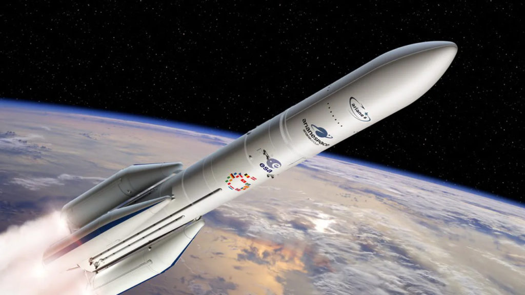 Illustration du lanceur Ariane 6 en cours d'ascension (crédit : ESA/D. Ducros)